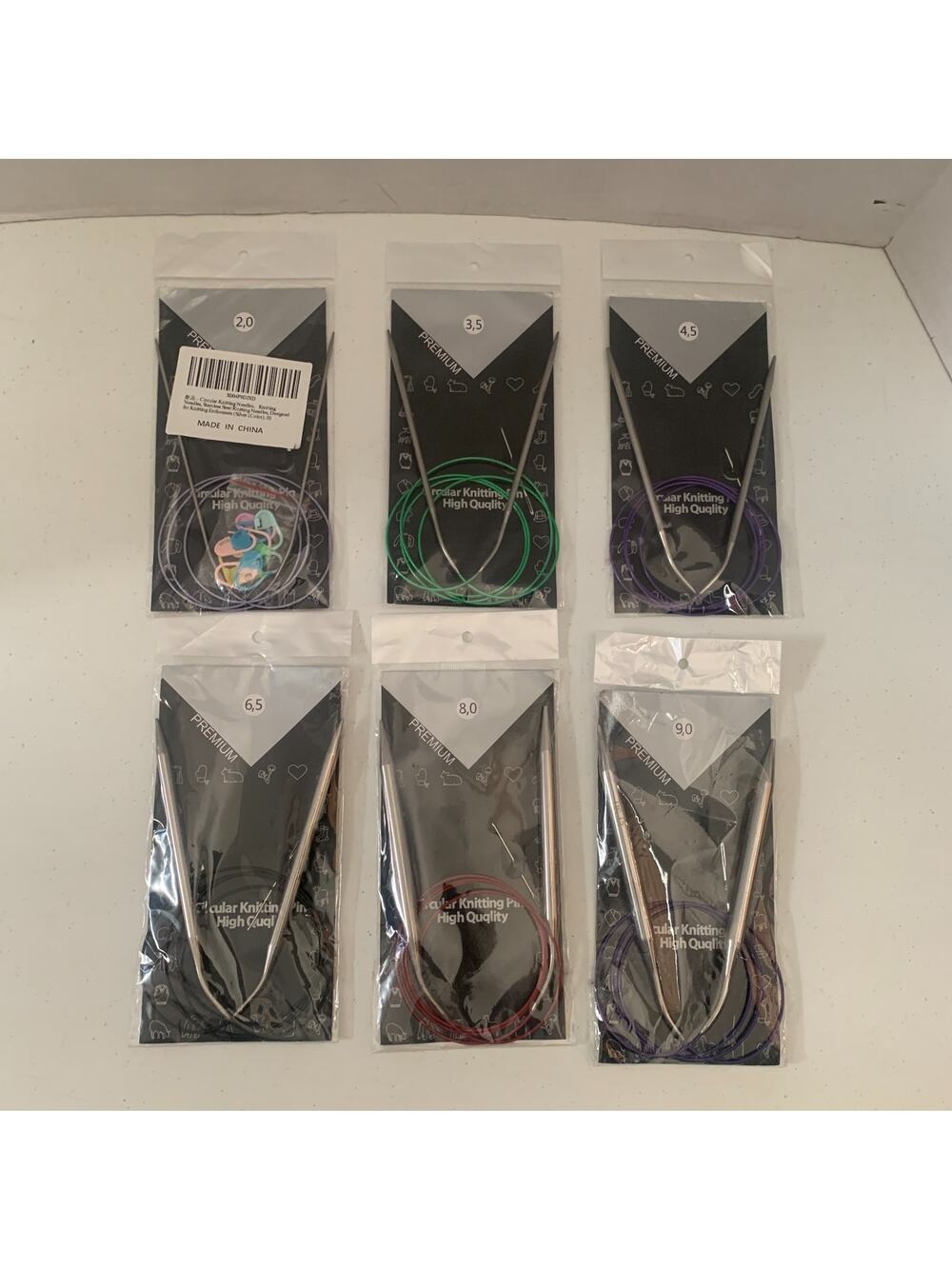 Premium Lot OF 6 Circular Knitting Pin Needles 2,0-3,5- 4,5-6,5- 8,0- 9,0 New